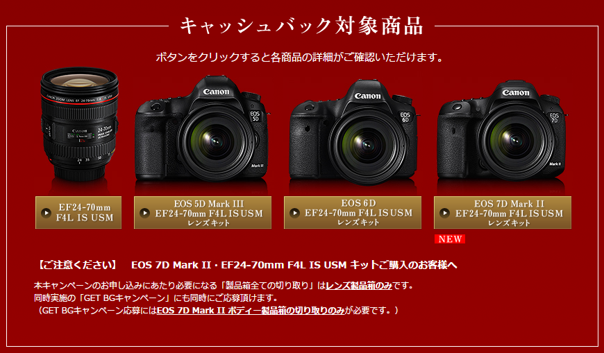 キャッシュバック対象商品