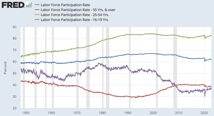 FRED Labor Force Participation Rate by age