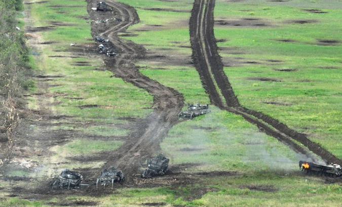 Destroyed Ukraine mine breaching vehicles