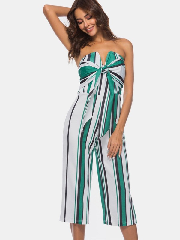 shestar wholesale sexy bow front striped jumpsuit