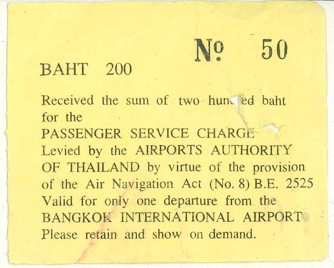 1989年9月　バンコクのPassenger Service  Charge　50