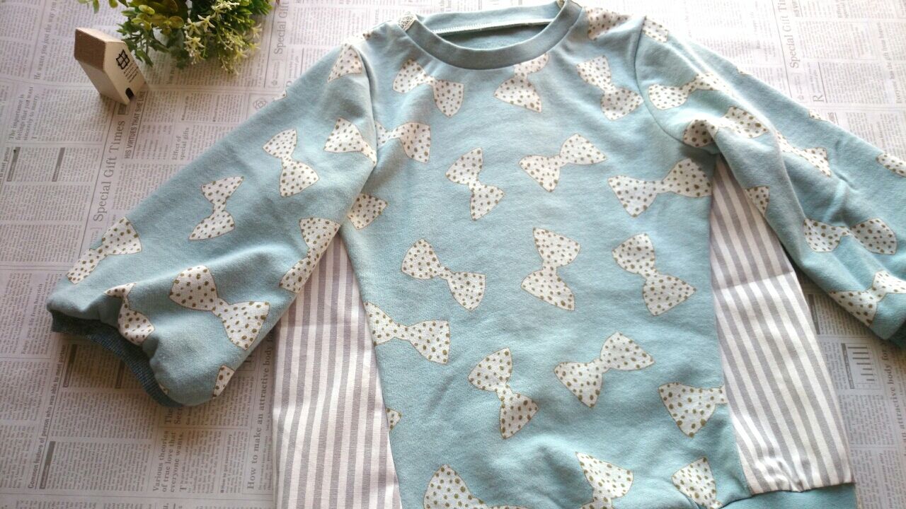 Puririさんリボンラメドットで Snuggle さんフレアワンピースカットソーver 七分袖アレンジ Pui Pui Pui