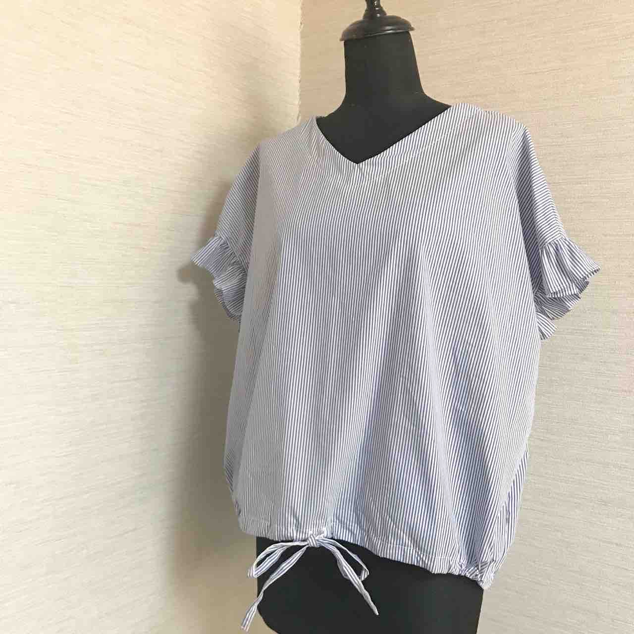 Haru さんのストライプ生地で Mionさんのフリル袖のドロストブラウス Pui Pui Pui Haru さんのストライプ生地で Mionさんのフリル袖のドロストブラウス Pui Pui Pui