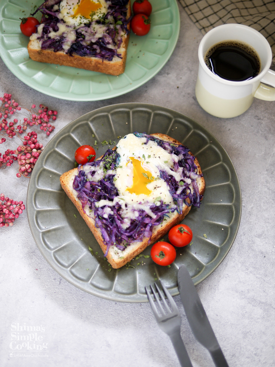 乗っけて焼くだけ なのにオシャレな朝ごはん 紫キャベツの巣ごもり卵トースト 自炊 トースト カフェ飯 朝ごはん 時短レシピ 簡単 節約 おしゃレシピ Shimaのオウチカフェ Powered By ライブドアブログ