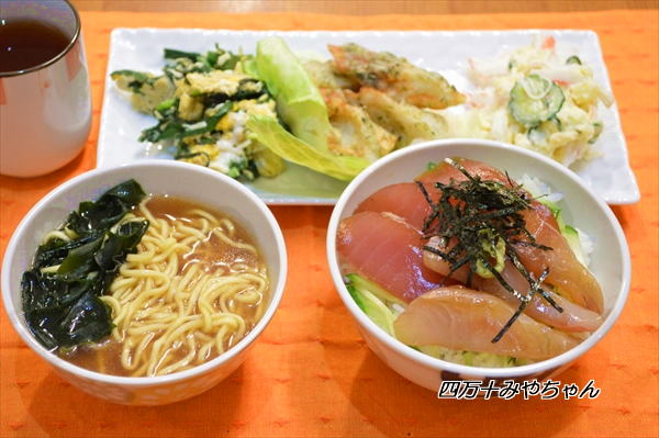 刺身の漬け丼で マルちゃん正麺献立 四万十住人の 簡単料理ブログ