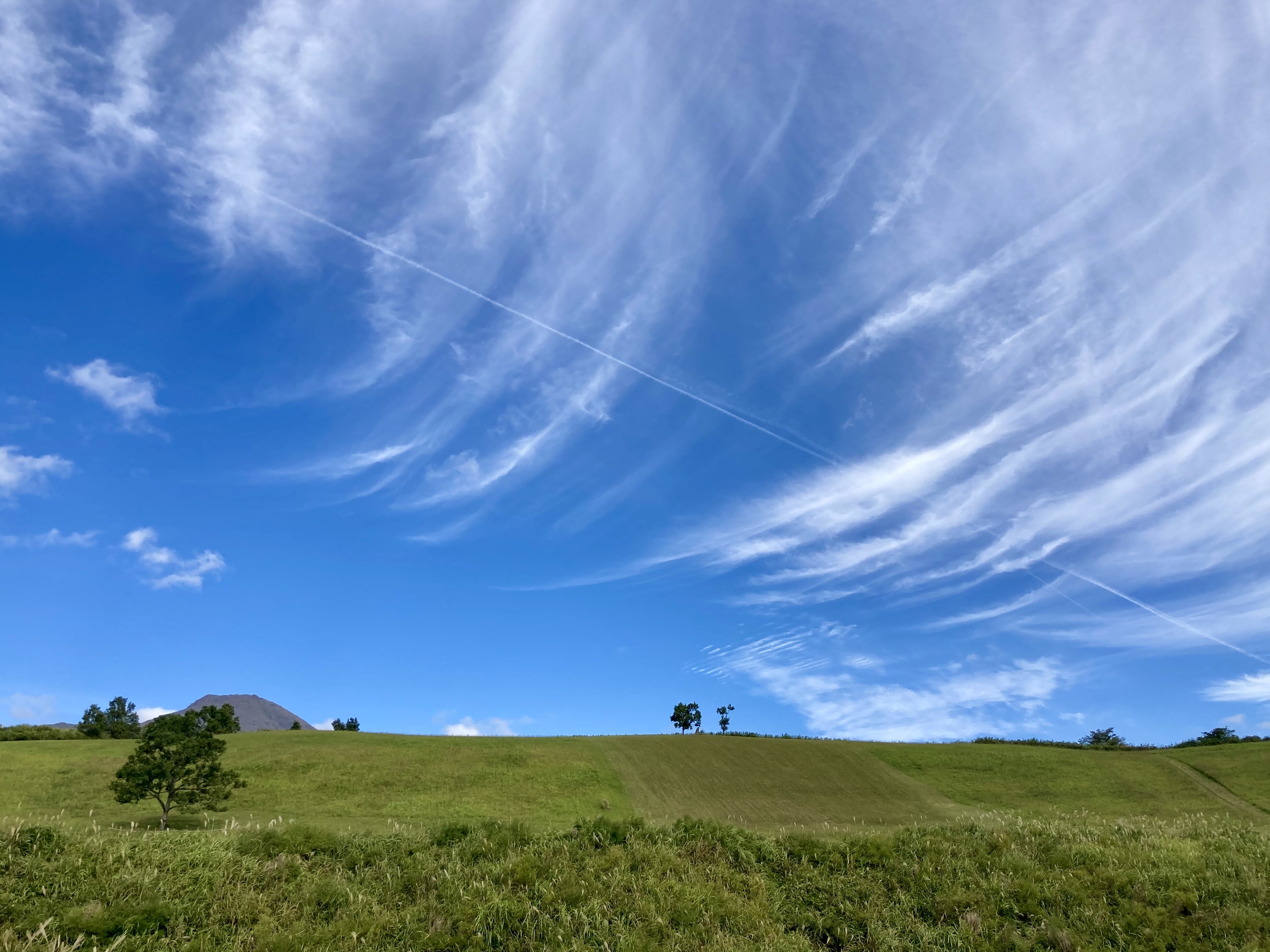 ふわふわ雲と飛行機雲 我が星は美しい 希望の光に向かって