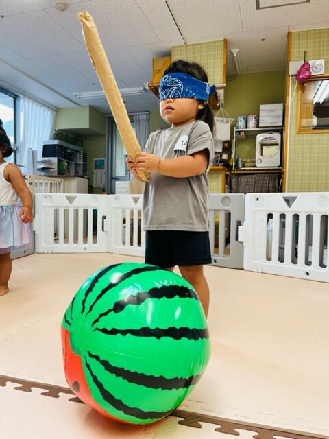 すいか割りゲーム ゆーとぴあ宇佐町 保育園 さわやか 日記