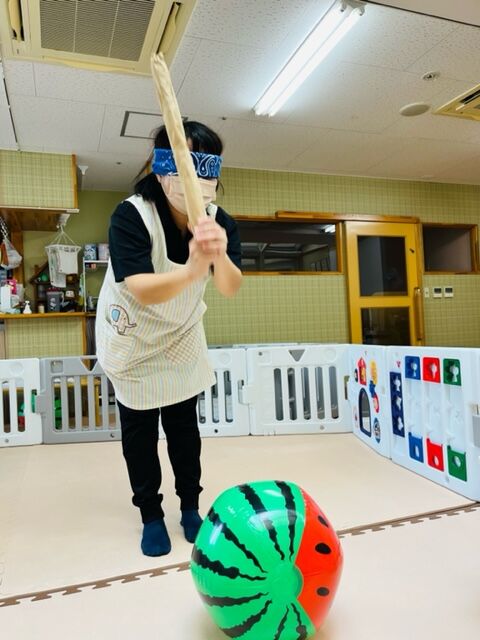 すいか割りゲーム ゆーとぴあ宇佐町 保育園 さわやか 日記
