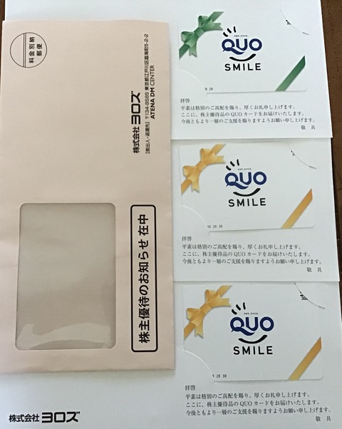 ヨロズから優待到着