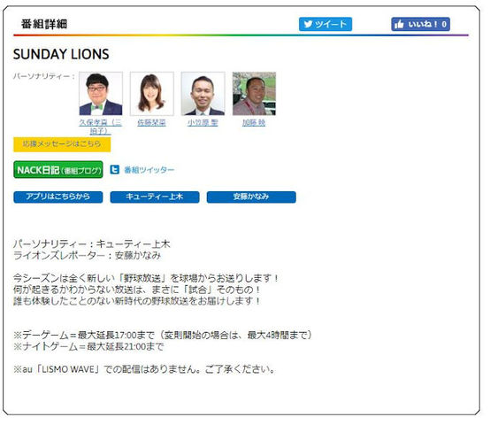 Nack5 サンデーライオンズ 19年度は4月7日の13 55 スタート 新 しろくまワイド