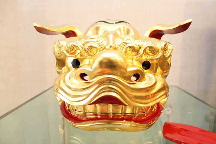 獅子舞 獅子頭 縦約24cm 横約40cm 奥行約30cm 検/張り子 時代 昭和