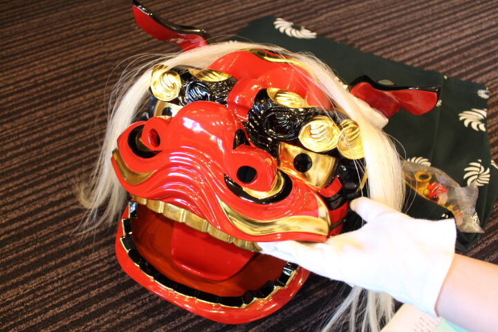 獅子舞 国産獅子舞 宇津一尺 一式セット 上巻毛緑 : 伝統品質◇昭和28年創業