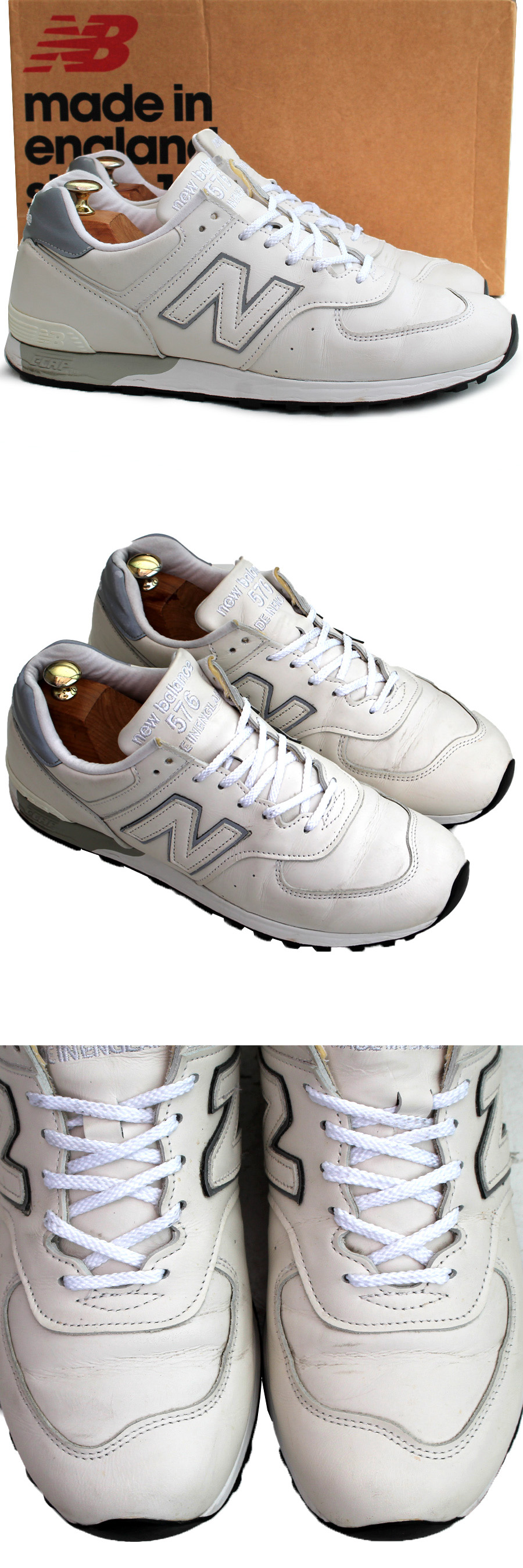 箱付き★ニューバランス NEW BALANCE★レザースニーカー US10=28 M576WWL イングランド製 ローカットスニーカー ホワイト メンズ i-813