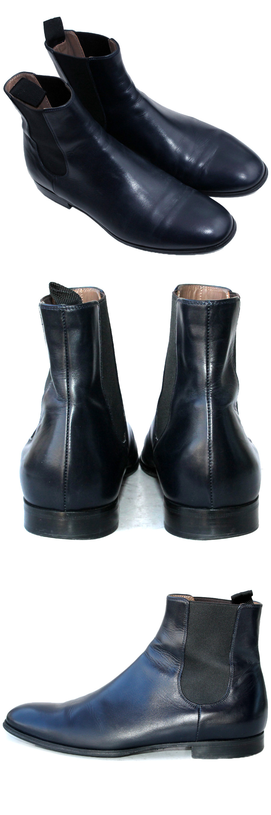 イタリア製★Gianvito Rossi ジャンヴィトロッシ★チェルシーブーツ 43=27 サイドゴアブーツ ネイビー メンズ レザー ショート p i-771