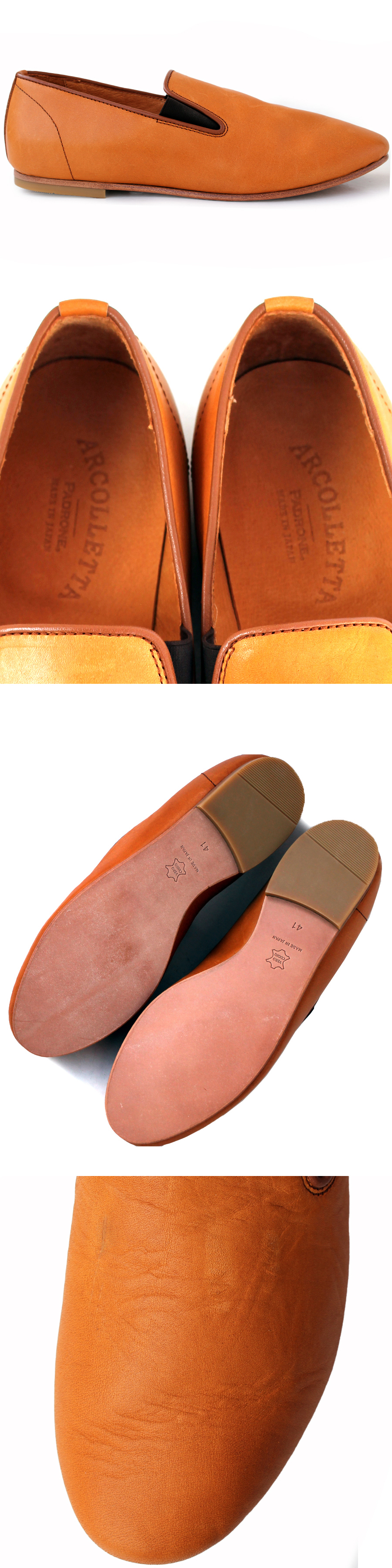 未使用に近い・箱付★パドローネ ARCOLLETA PADRONE★レザースリッポン 41＝26～26.5 ブラウン メンズ 日本製 gc q-246