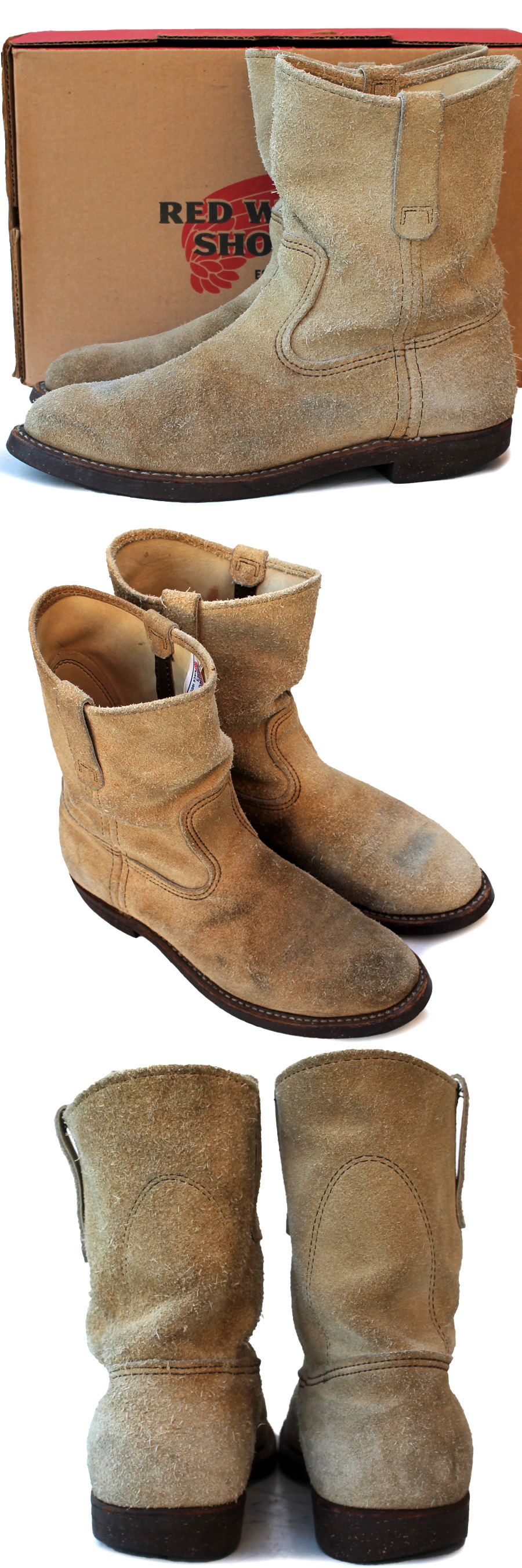 80年代製・羽根タグ★Red Wing SHOES レッドウィング★PECOS 8E=26 ペコスブーツ ウエスタンブーツ スウェード ベージュ メンズ p i-601