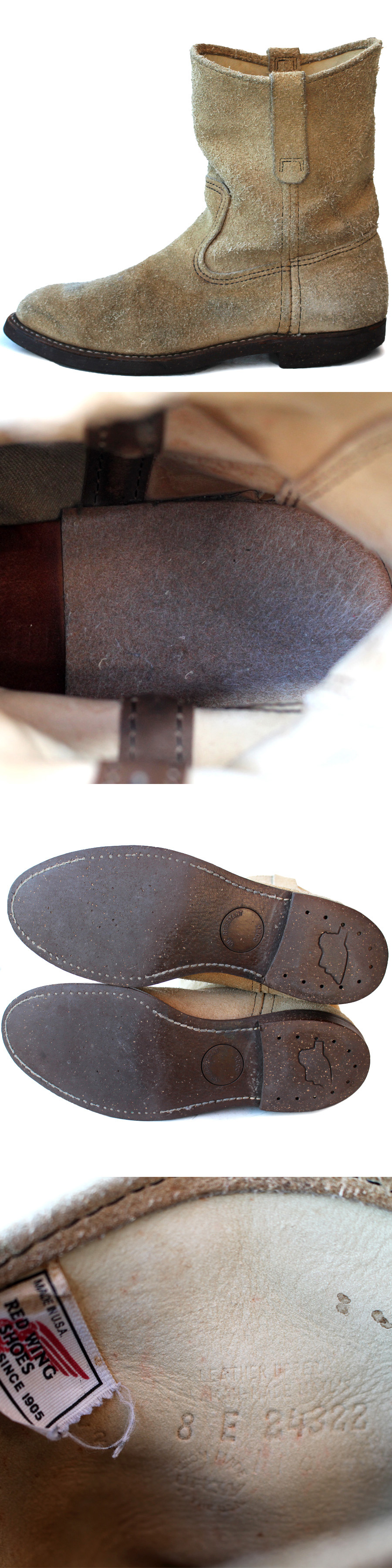 80年代製・羽根タグ★Red Wing SHOES レッドウィング★PECOS 8E=26 ペコスブーツ ウエスタンブーツ スウェード ベージュ メンズ p i-601