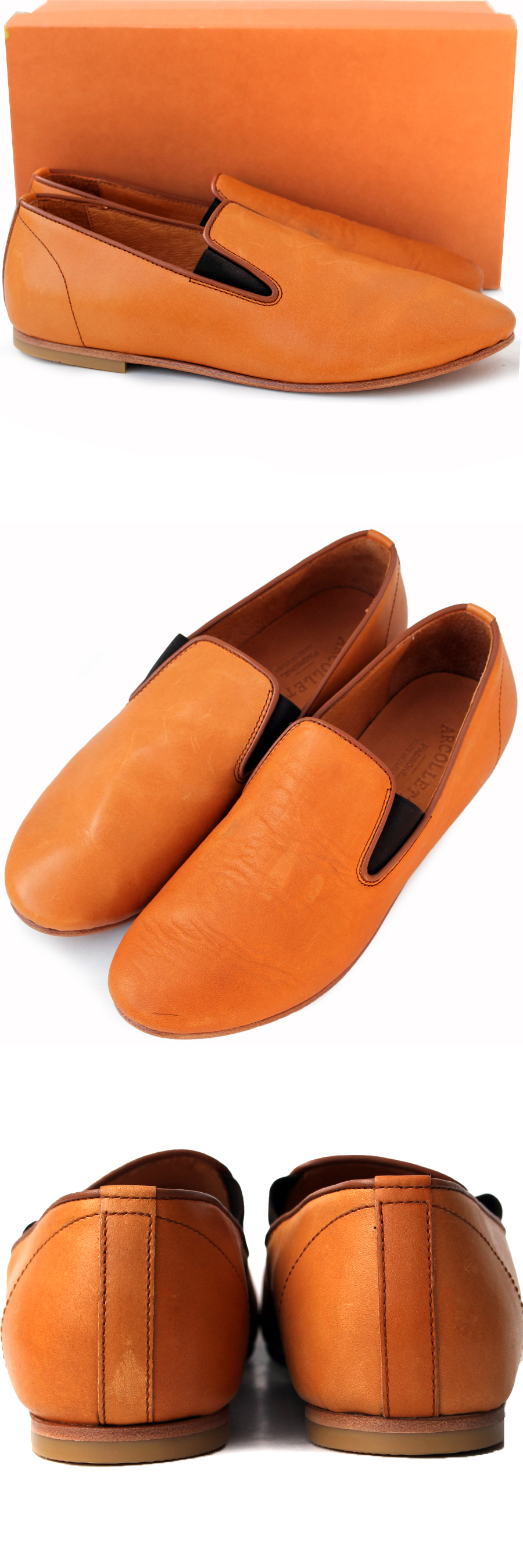 未使用に近い・箱付★パドローネ ARCOLLETA PADRONE★レザースリッポン 41＝26～26.5 ブラウン メンズ 日本製 gc q-246