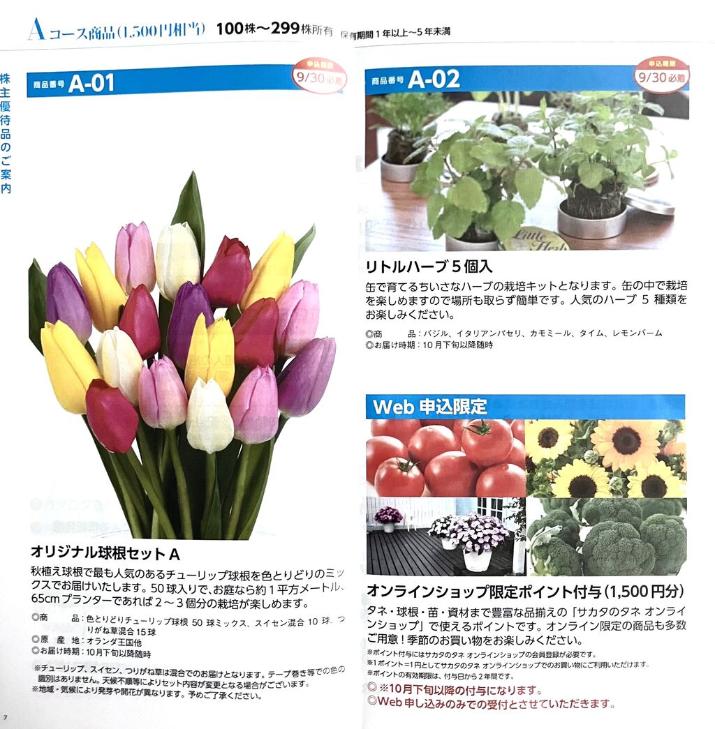 サカタのタネ 株主優待 チューリップ 150球ミックス