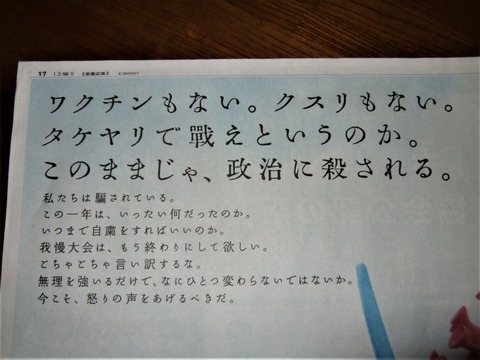 名もなく貧しく美しく 宝島社の全面新聞意見広告 名もなく貧しく美しく 宝島社の全面新聞意見広告
