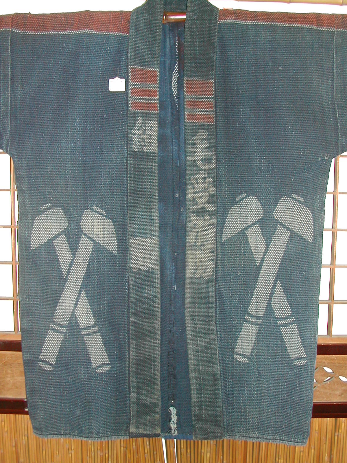 火消 刺子 半纏 / 馬上に武者 火事装束 藍染 古布 火消 刺子 半纏 / 馬上に武者 火事装束 藍染 古布