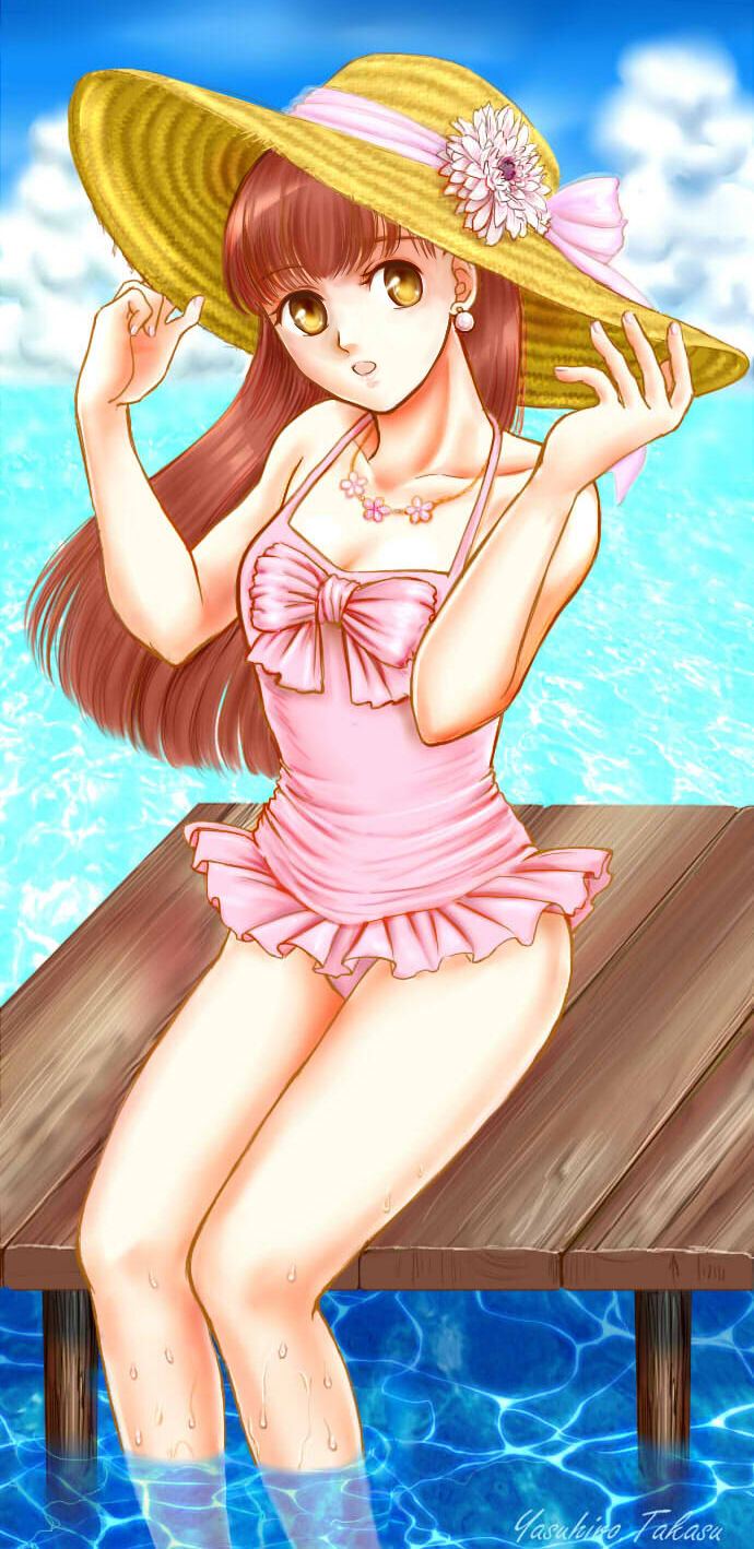 水着イラスト 麦わら帽子とピンクの水着 日常のエッセイ イラスト