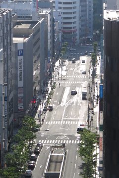 屋上からの陥没地点