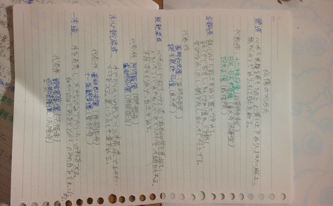 美術のテスト勉強のプリント