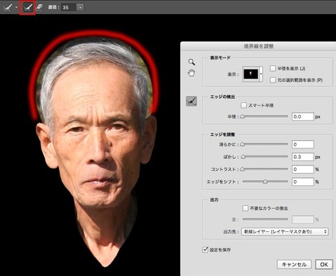 photoshopで遺影-髪の毛の切り抜き一発で
