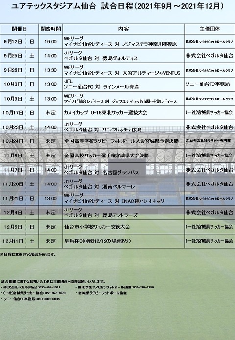 試合スケジュール 9 12月 ユアテックスタジアム仙台 試合スケジュール 9 12月 ユアテックスタジアム仙台