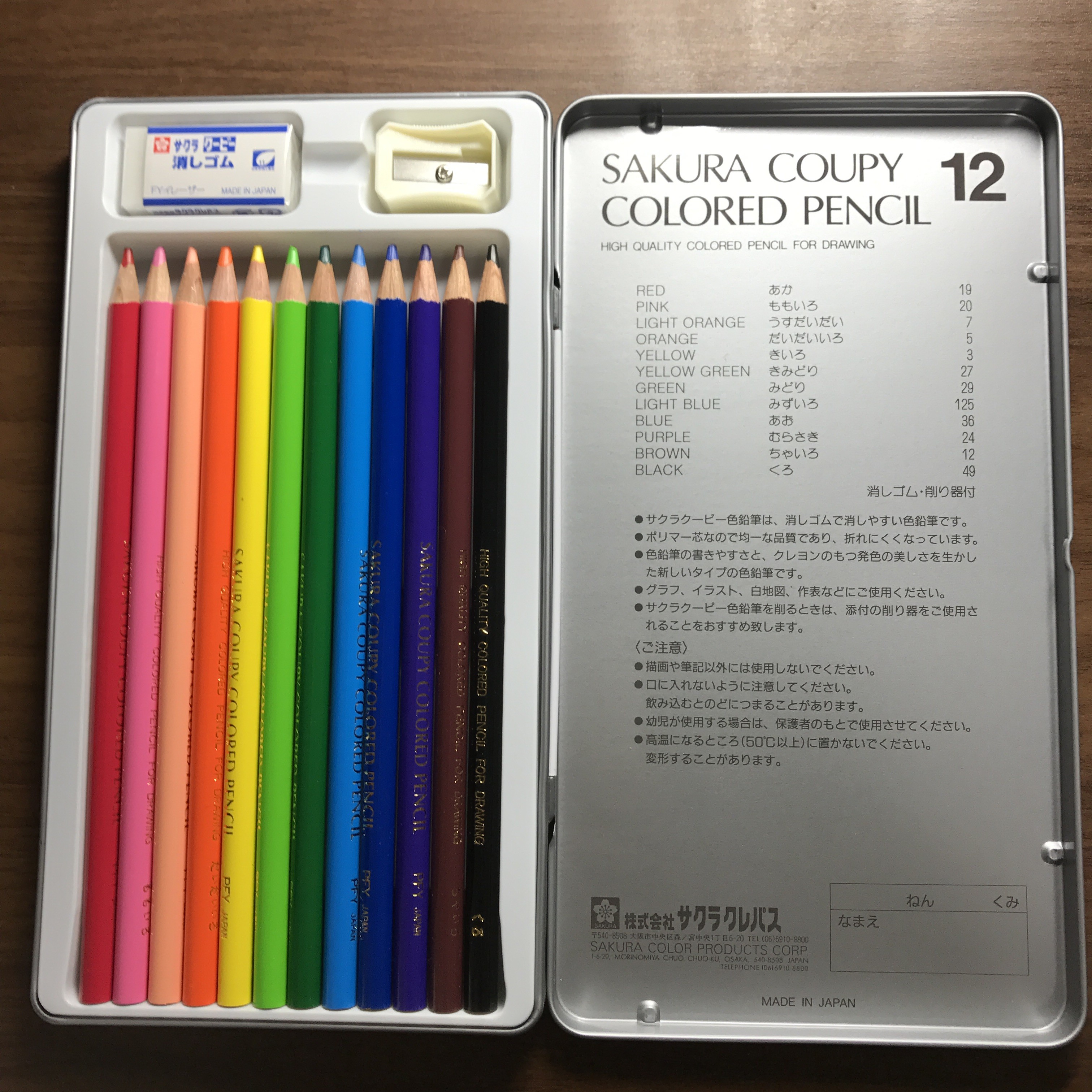 持っている色鉛筆 使ったことのある色鉛筆 休日は色鉛筆