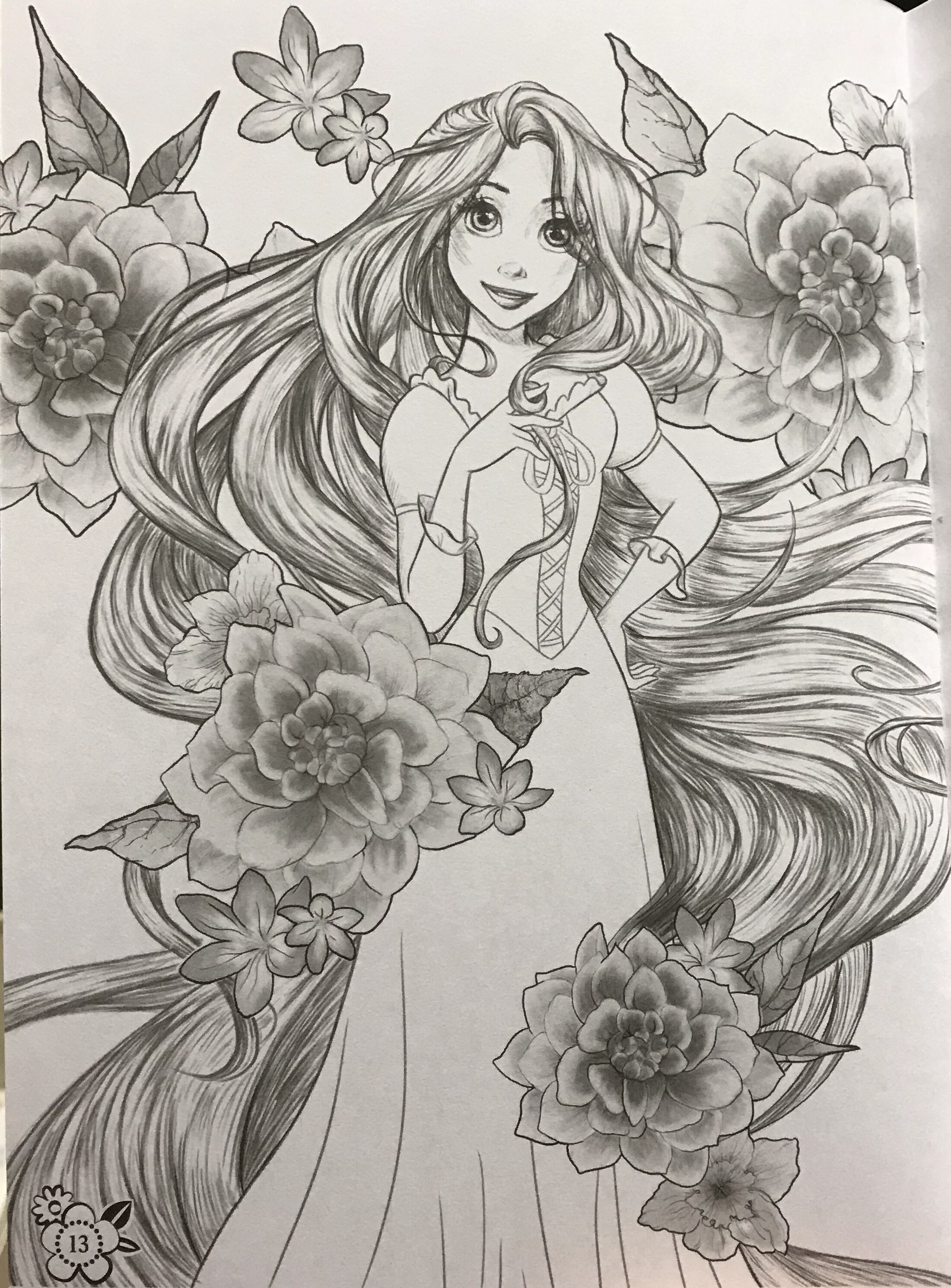 アートぬりえ ラプンツェルより 完成しているイラストを塗るの巻 休日は色鉛筆