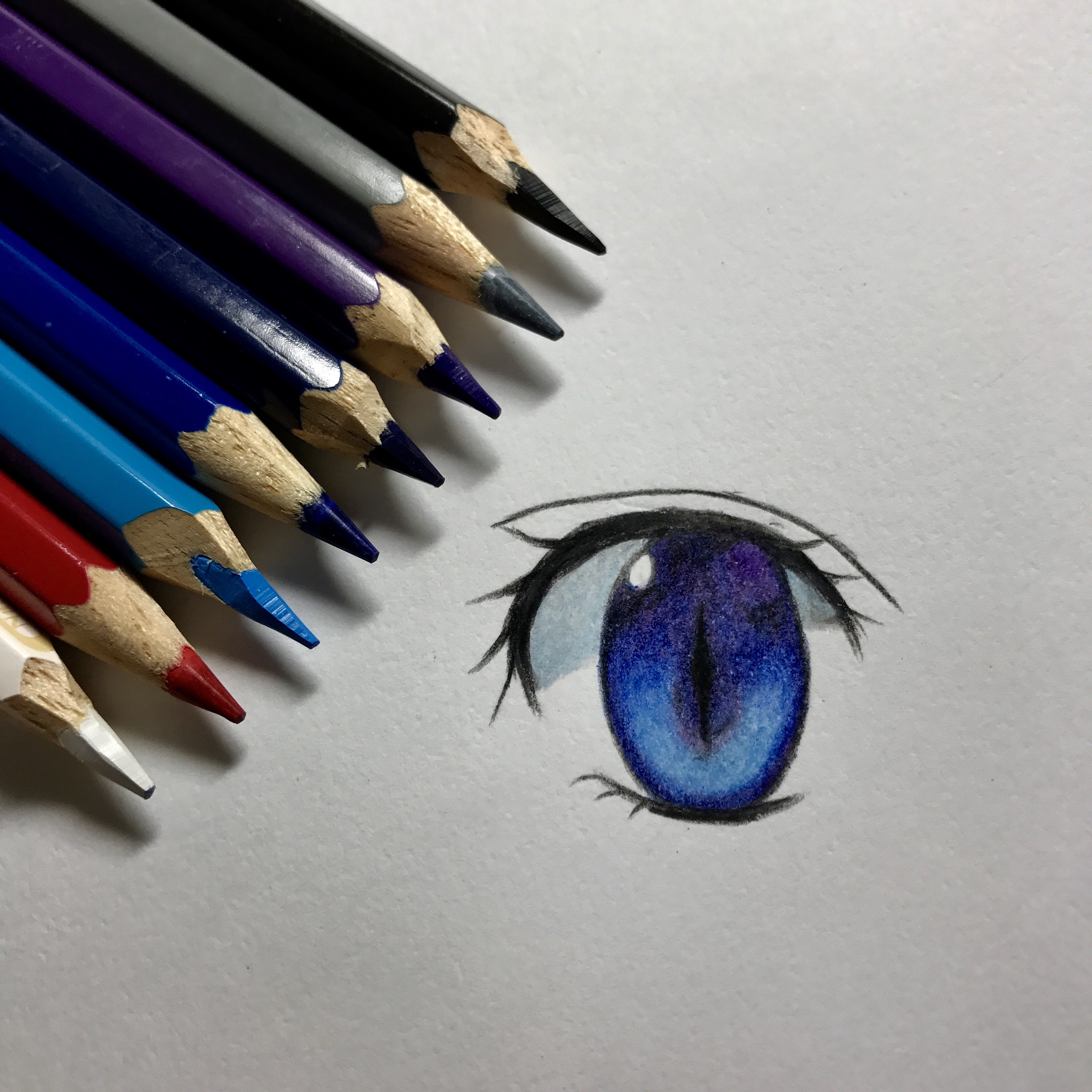 メイキング 色鉛筆で目 青色 を塗るの巻 休日は色鉛筆