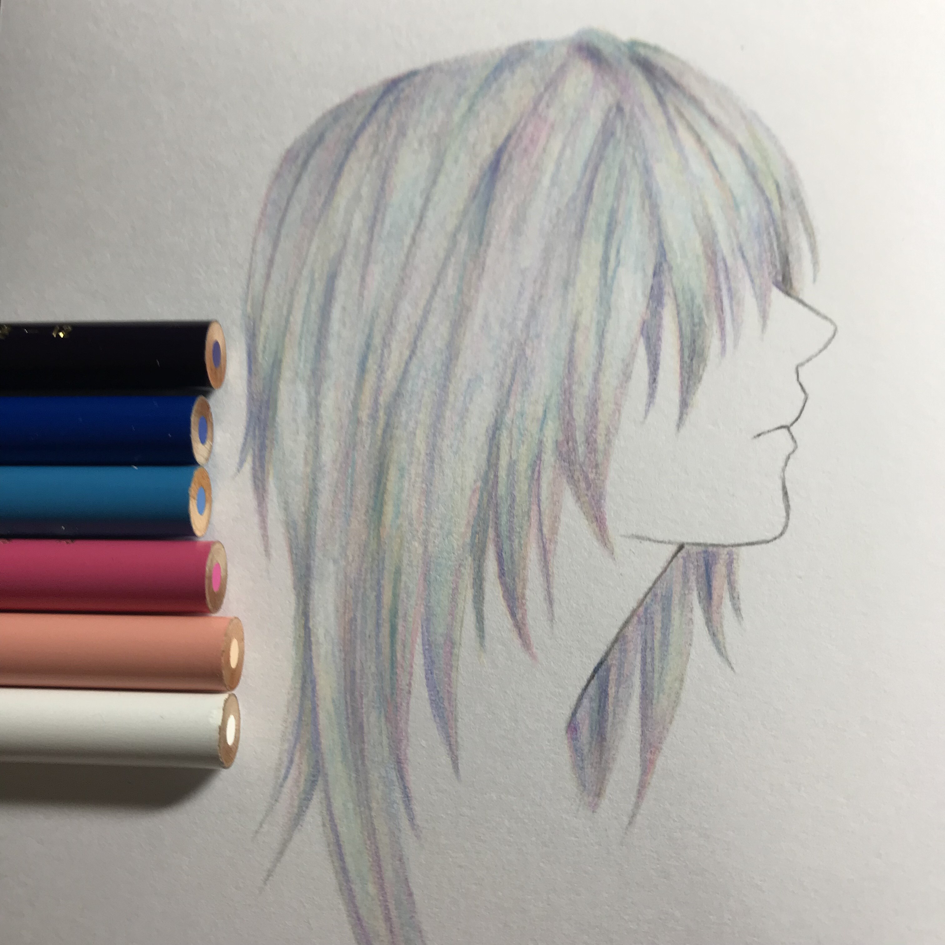 メイキング 色鉛筆で髪の毛 銀髪 を塗るの巻 その2 休日は色鉛筆