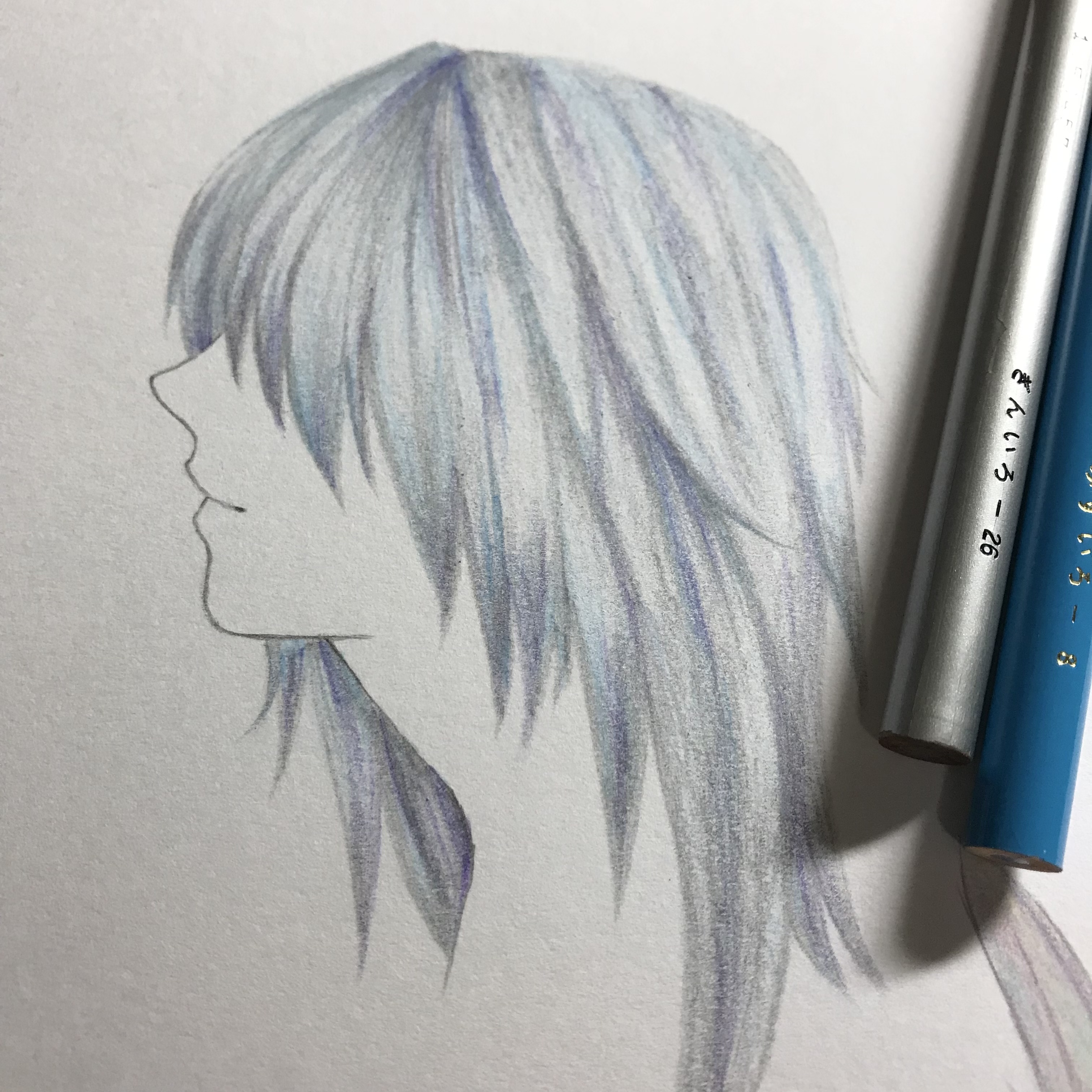 メイキング 色鉛筆で髪の毛（銀髪）を塗るの巻 その1 : 休日は色鉛筆