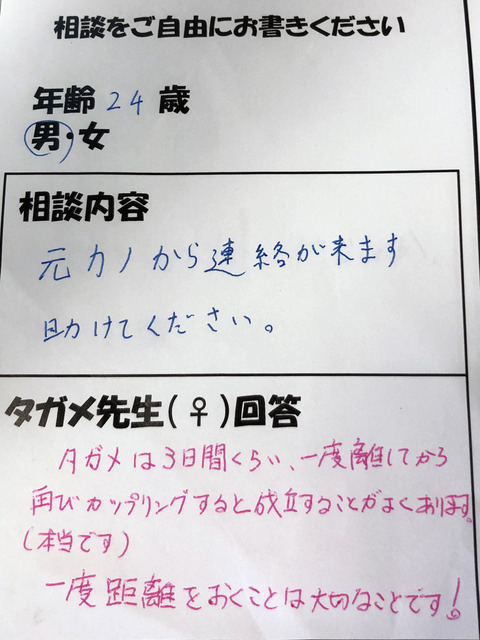 タガメ先生への元カノに関しての相談