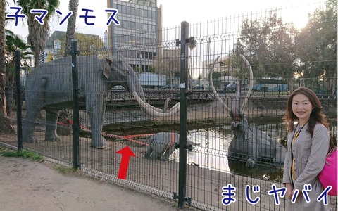 タールの沼から出られないお母さん象の復元模型