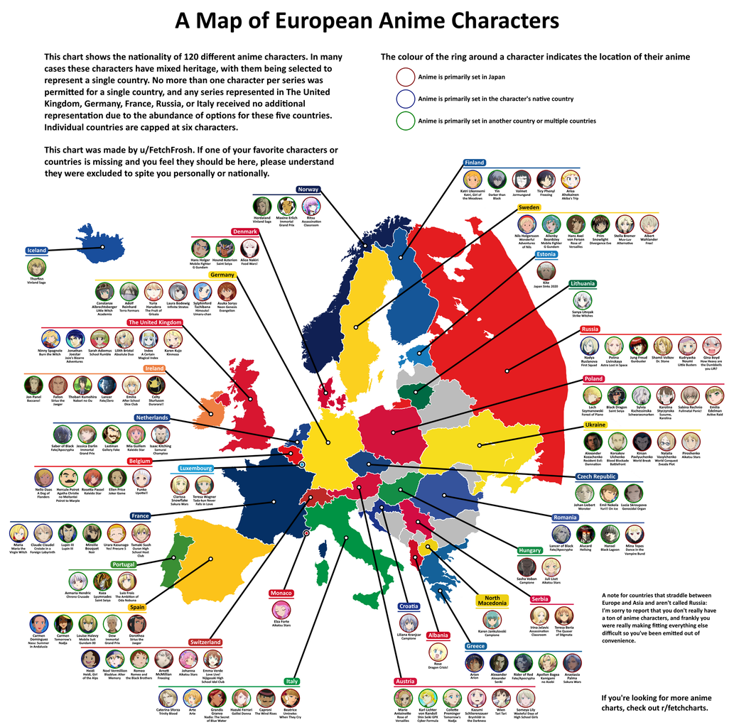 海外 日本のアニメに登場するヨーロッパ出身のキャラ1人を国別に分けてみた 欧州出身のアニメキャラに対する海外の反応 すらるど 海外の反応