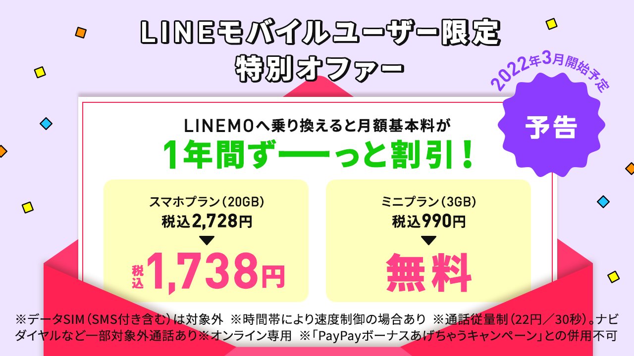 Lineモバイルからlinemoへmnpでミニプランが1年間無料になるキャンペーンが22年3月に開始へ ダブル ゼロキャンペーンも終了を延期 ライブドアニュース Lineモバイルからlinemoへmnpでミニプランが1年間無料になるキャンペーンが22年3月に開始へ ダブル ゼロキャンペーンも終了を延期 ライブドアニュース