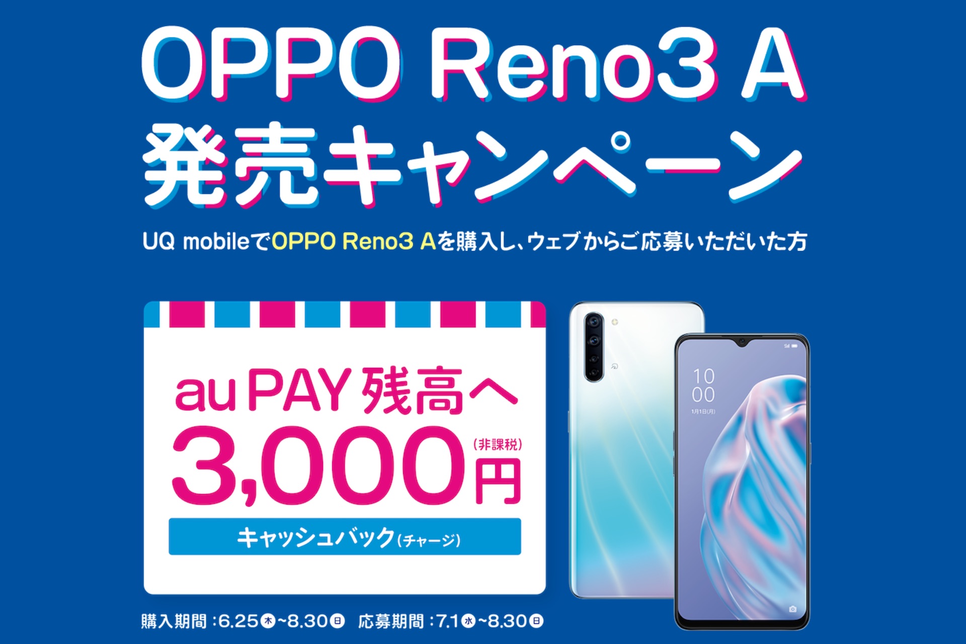 Uqモバイルがsimフリーの最新スタンダードスマホ Oppo Reno3 A Cph13 を発売キャンペーンで実質2万760円に オトク割と3千円還元で S Max