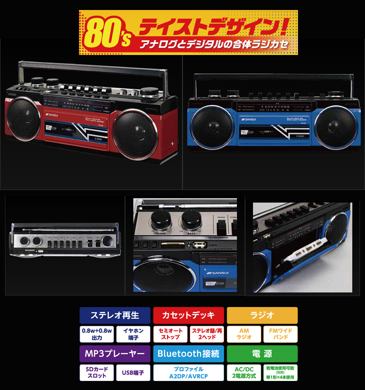 最強のギャップ萌え 昭和レトロなデザインなのに超多機能な Bluetooth機能搭載 ステレオラジオカセット Scr B2 を写真と動画で紹介 レビュー S Max