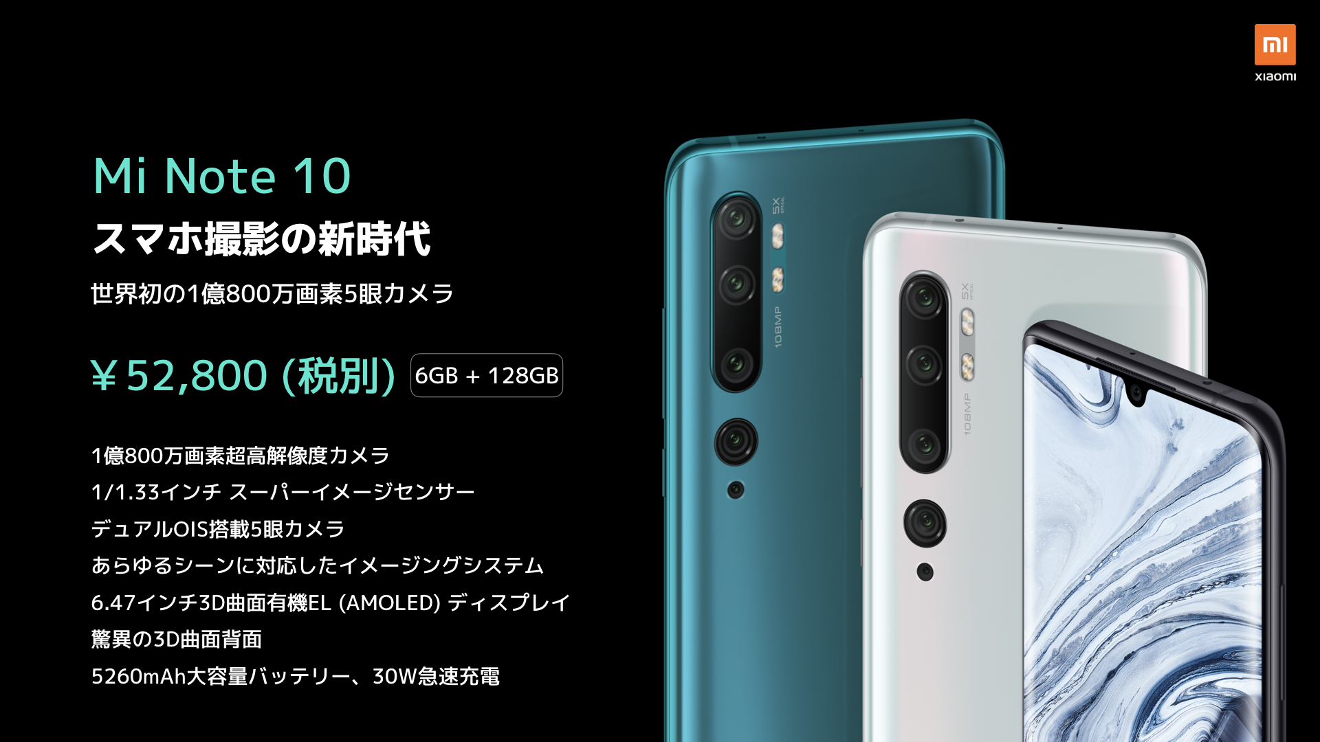 Xiaomi Mi Note 10 Pro 1億8000万画素スマホ