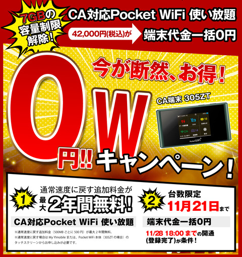 Pocket WiFi 305ZT 【一括0円！】