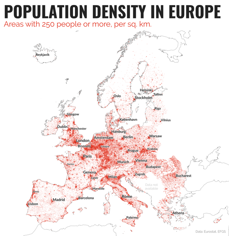 外国人 ヨーロッパの人口密度図がコレ 海外の反応 ふろぺじ 海外の反応