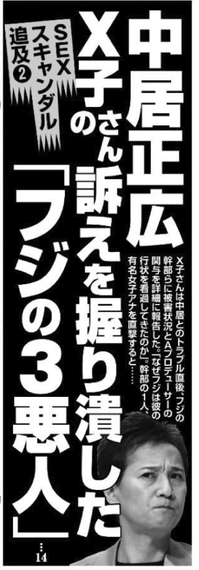 【フジテレビ】文春オンラインが暴露！佐々木恭子アナが見た中居正広の裏側