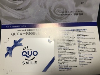 ひろぎん：QUOカード500円 2025年3月権利(7337)・他に美術館招待やイベントへの招待抽選