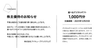i3：デジタルギフト 2025年6月権利(4495)