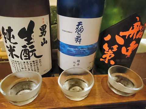 カウンター限定日本酒利き酒３種＠そば居酒屋るちん