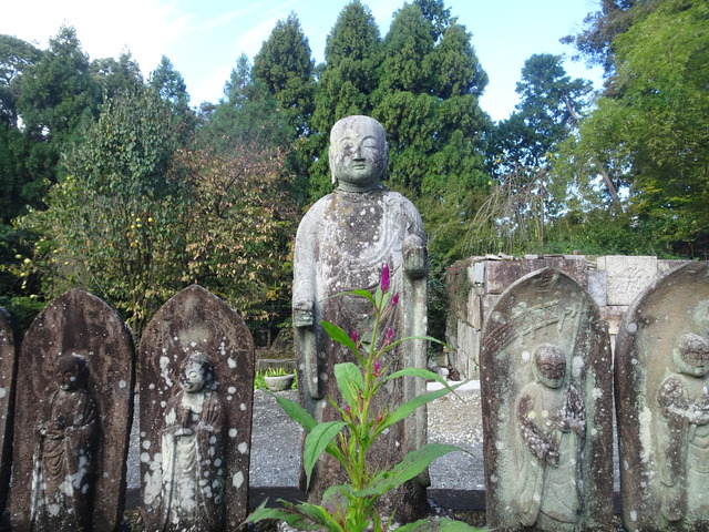 お地蔵さんとケイトウ (1)