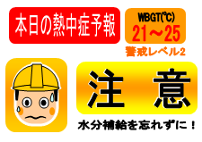 本日の熱中症予報 道路工事中につきご協力を